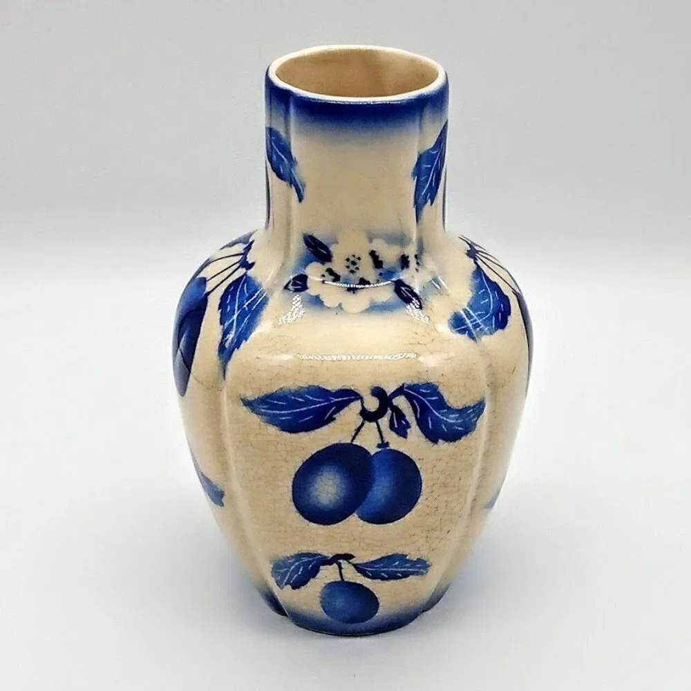 Vintage Czech Blue 6.5 Inch Crazed Art Pottery Vase